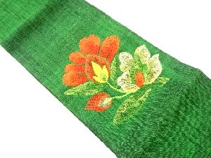 手織り真綿紬草花模様織出し名古屋帯